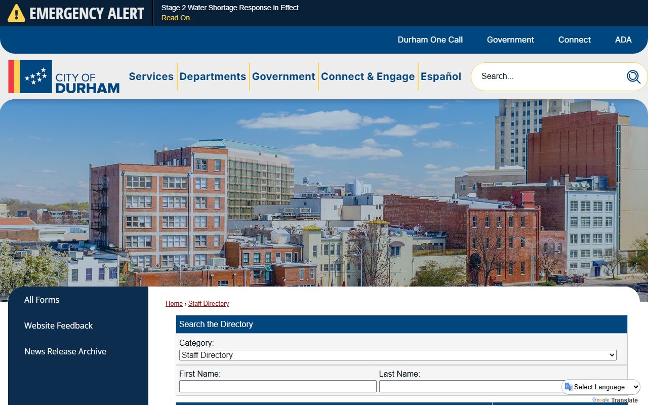 Durham phone directory city staff search page