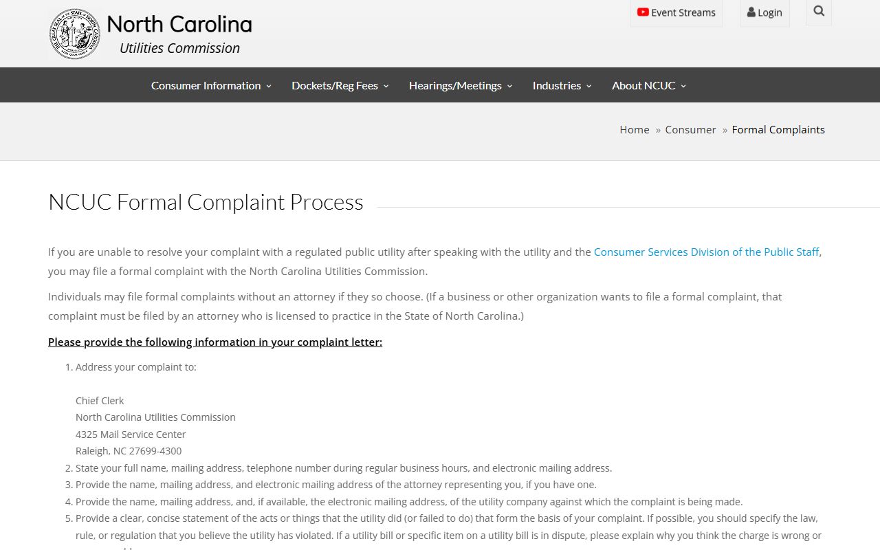 Durham phone area codes North Carolina Utilities Commission complaint page