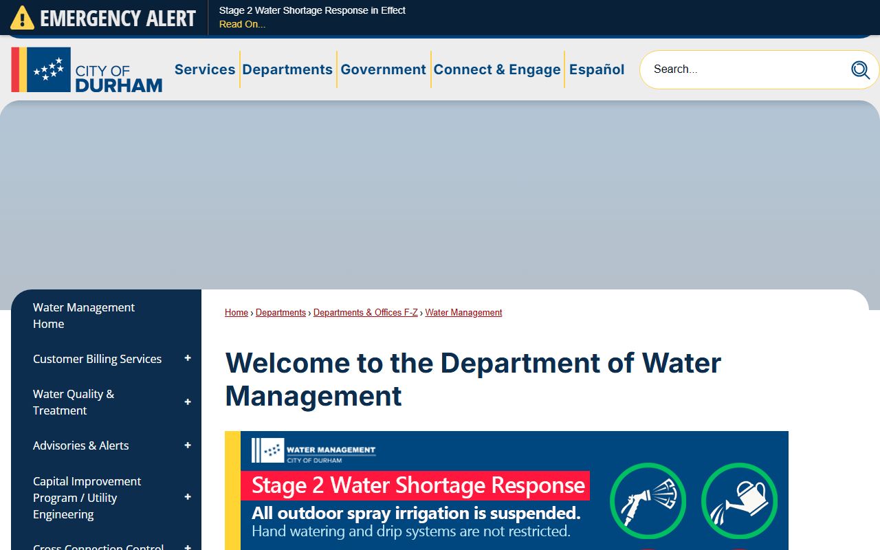 Durham phone codes Water Management customer-service page