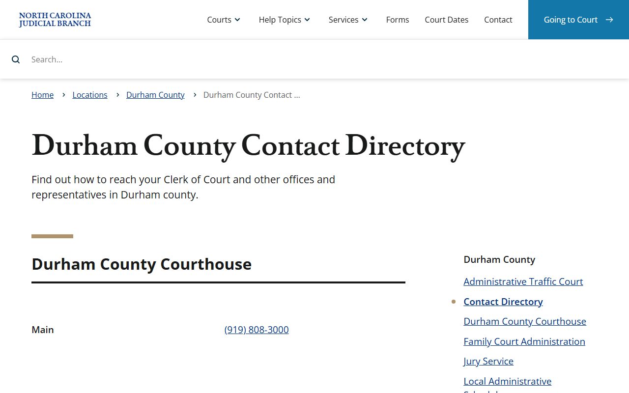 Durham phone numbers court contact directory